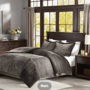 NEW! ~ ULTRA SOFT PLUSH MODERN COZY LUXURY GREY CORDUROY FAUX FUR COMFORTER SET
